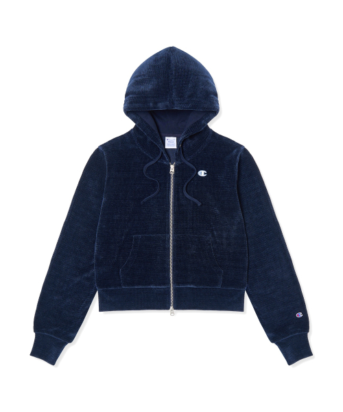 여성 C로고 벨루어 후드 집업 Navy