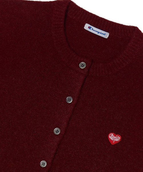 여성 하트 로고 울 가디건 Red