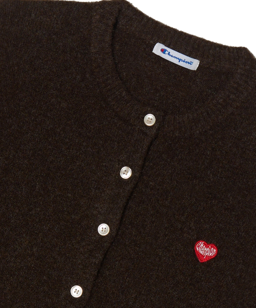 여성 하트 로고 울 가디건 Brown
