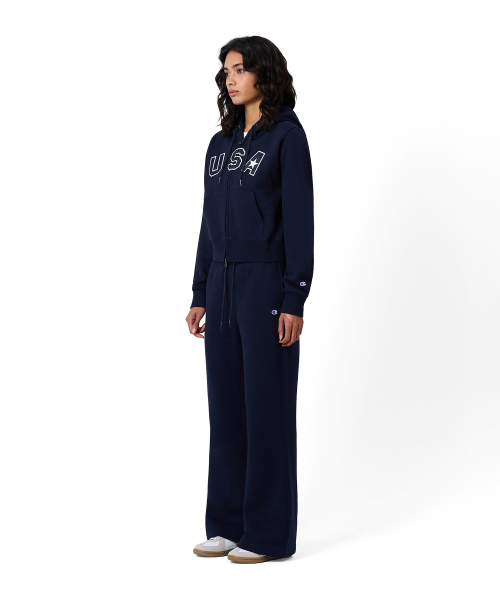 여성 USA 로고 크롭 기모 후드 집업 Navy
