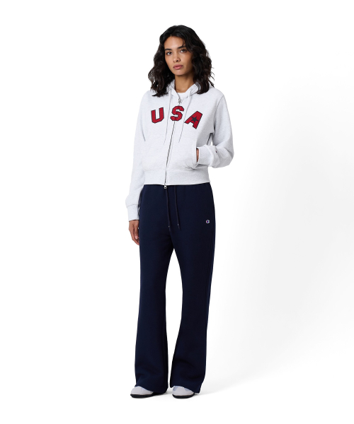 여성 USA 로고 크롭 기모 후드 집업 Light Grey