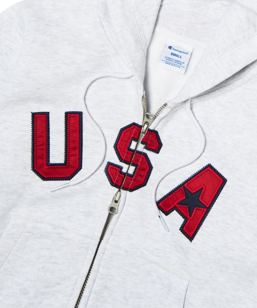 여성 USA 로고 크롭 기모 후드 집업 Light Grey