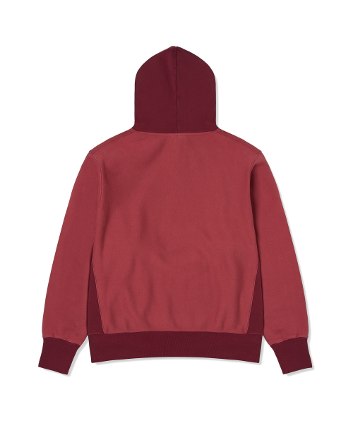 헤리티지 리버스위브 컬러 블록 후드 티셔츠 Burgundy