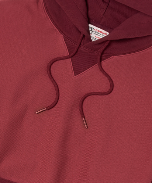 헤리티지 리버스위브 컬러 블록 후드 티셔츠 Burgundy