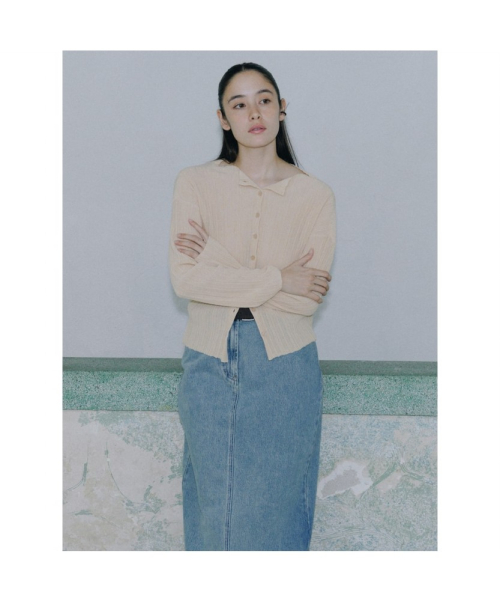 Ohu Pleated Knit Cardigan Beige (TA645AA04A)