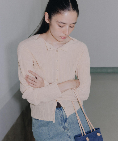 Ohu Pleated Knit Cardigan Beige (TA645AA04A)