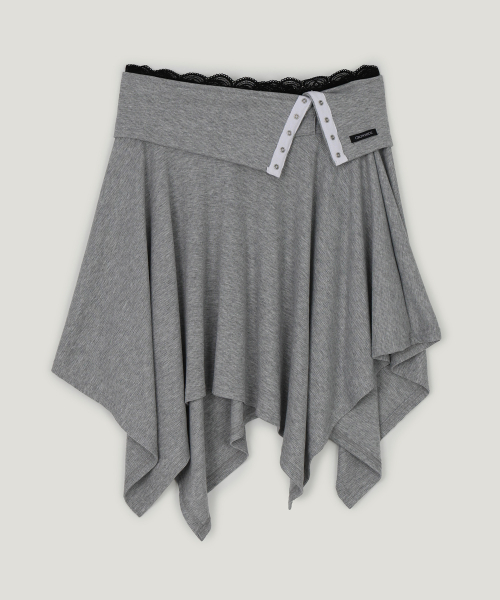 Rozen Folding Lace Flared Midi Skirts_Gray