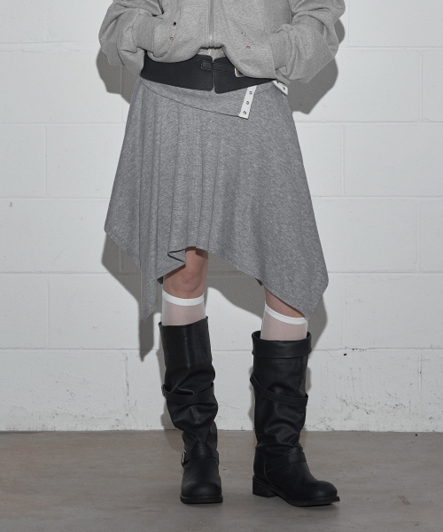 Rozen Folding Lace Flared Midi Skirts_Gray