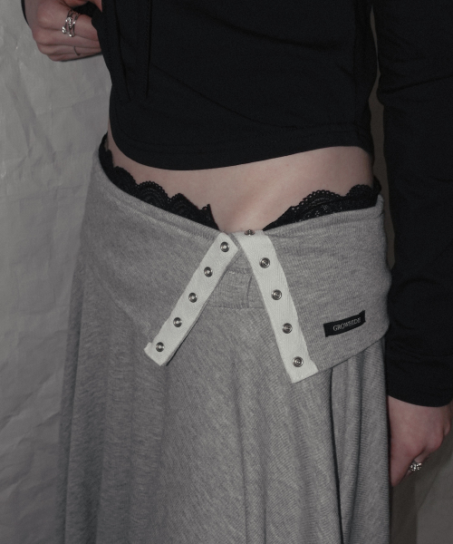 Rozen Folding Lace Flared Midi Skirts_Gray