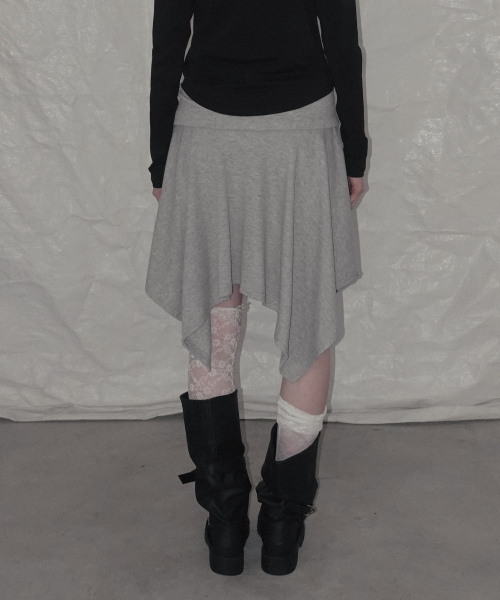 Rozen Folding Lace Flared Midi Skirts_Gray