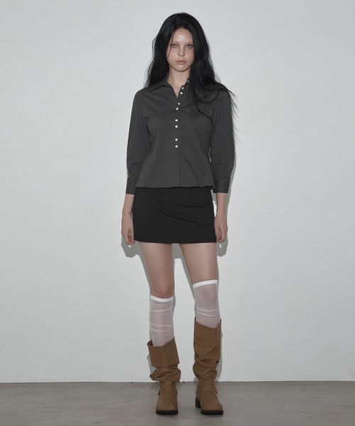 Titon Double Button Slim 3/4 Shirts - Charcoal