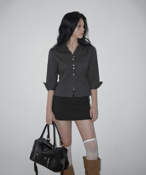 Titon Double Button Slim 3/4 Shirts - Charcoal