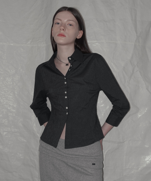 Titon Double Button Slim 3/4 Shirts - Charcoal