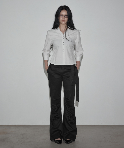 Tocheu Shirred Slim Bootcut Long Pants_Black