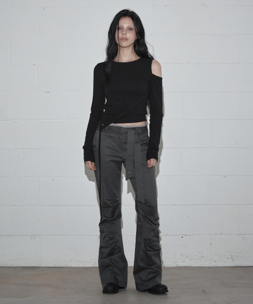 TOTS Shirred Slim Bootcut Long Pants_Charcoal