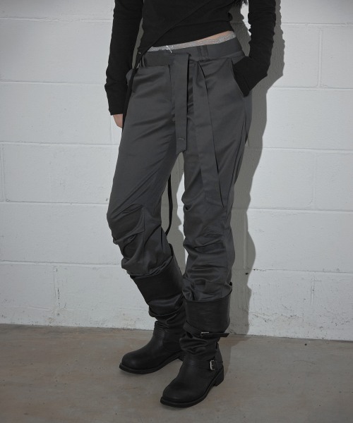TOTS Shirred Slim Bootcut Long Pants_Charcoal