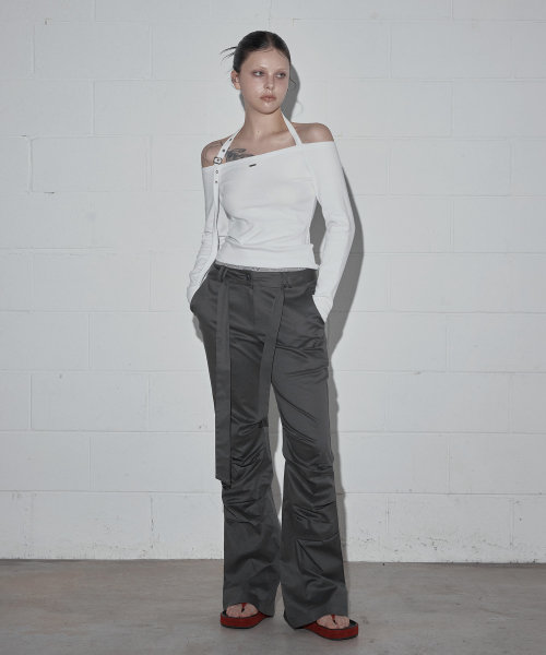 TOTS Shirred Slim Bootcut Long Pants_Charcoal