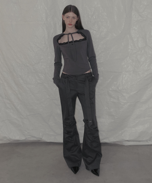 TOTS Shirred Slim Bootcut Long Pants_Charcoal