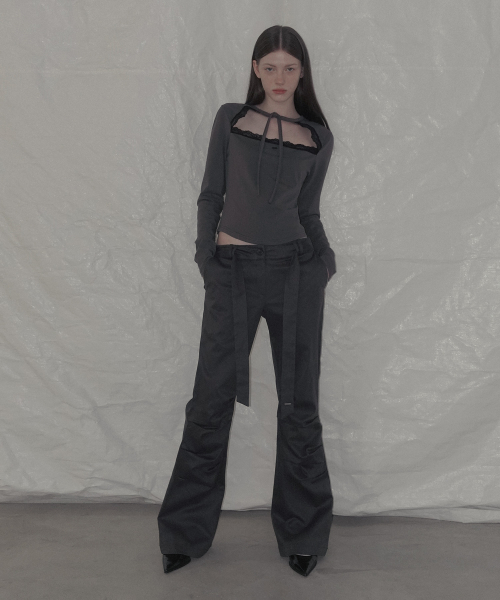 TOTS Shirred Slim Bootcut Long Pants_Charcoal