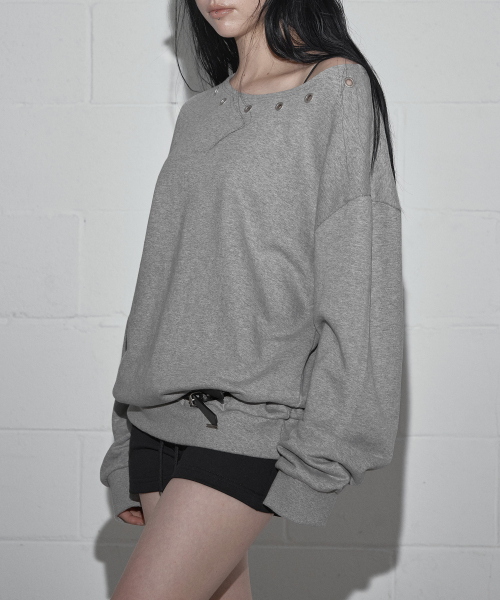 Deuon Eyelet Asymmetric Sweat-Shirt One Piece Gray