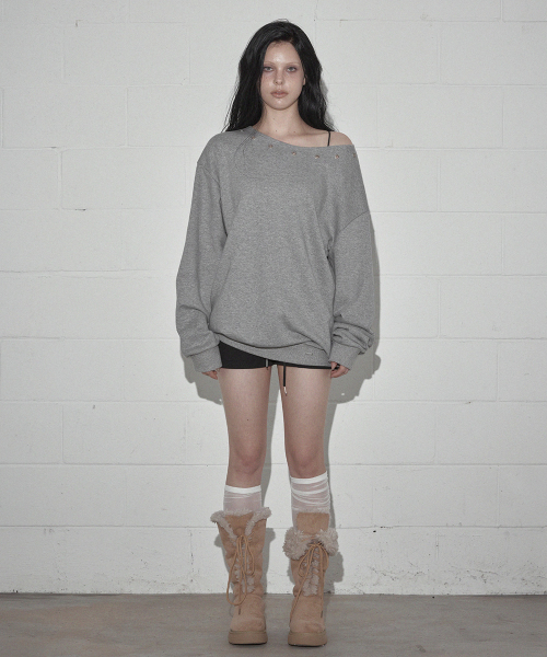 Deuon Eyelet Asymmetric Sweat-Shirt One Piece Gray