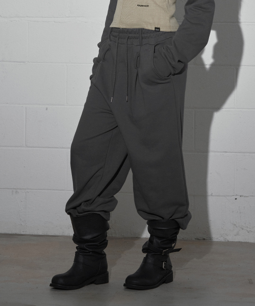Chetter Eyelet Two-Way Wide Elastic-Waist Pants - Charcoal