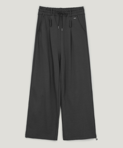 Chetter Eyelet Two-Way Wide Elastic-Waist Pants - Charcoal