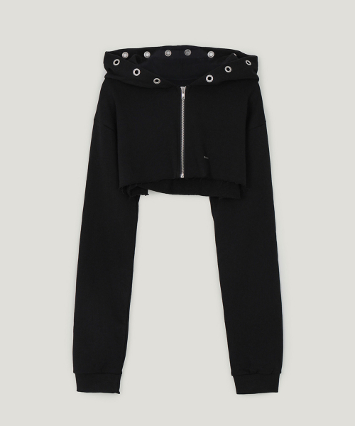 Cheto Eyelet Crop Bolero Hood Zip Up_Black