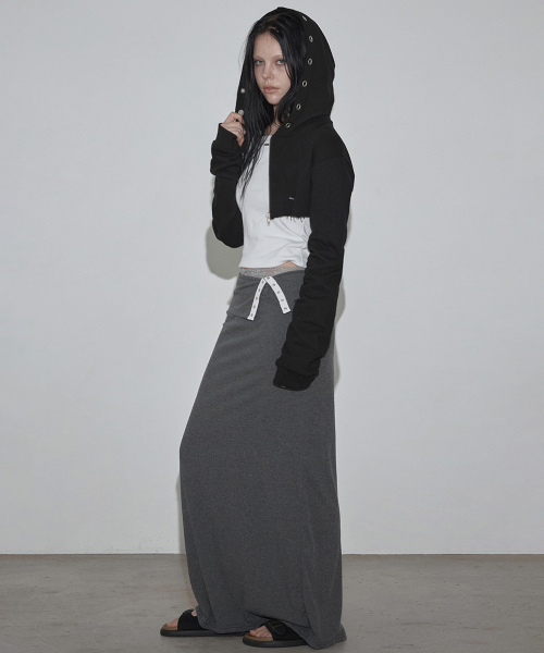 Cheto Eyelet Crop Bolero Hood Zip Up_Black