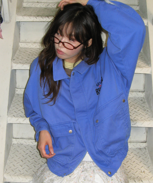 WASHED VINTAGE COTTON BLOUSON BLUE