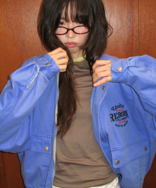 WASHED VINTAGE COTTON BLOUSON BLUE