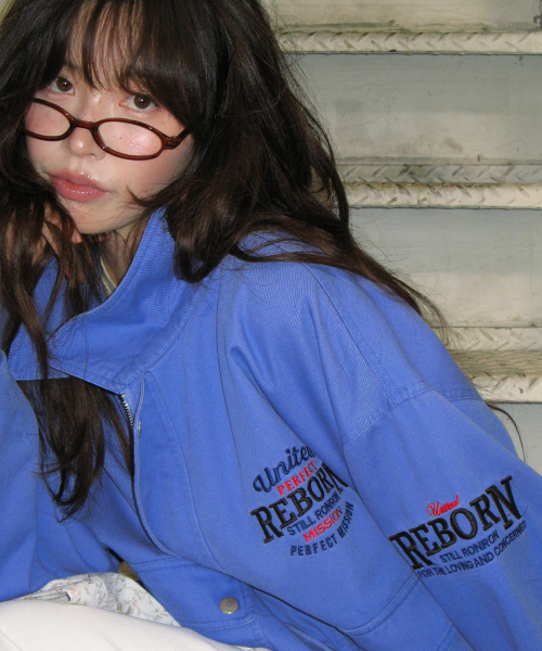 WASHED VINTAGE COTTON BLOUSON BLUE