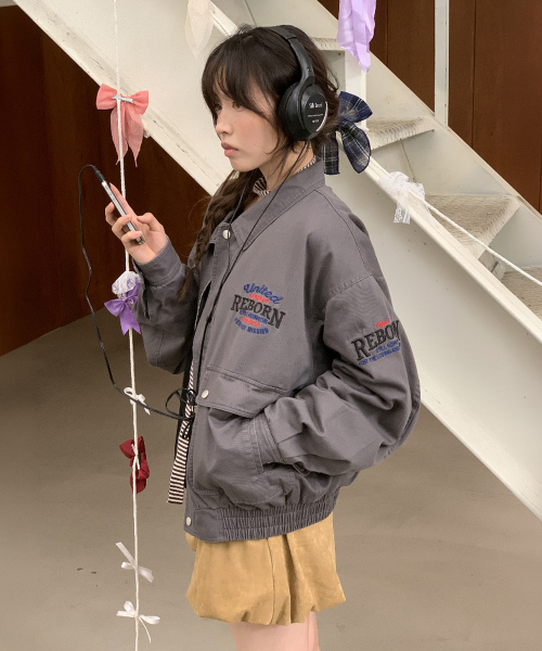 WASHED VINTAGE COTTON BLOUSON CHARCOAL