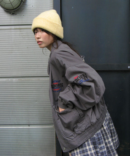 WASHED VINTAGE COTTON BLOUSON CHARCOAL