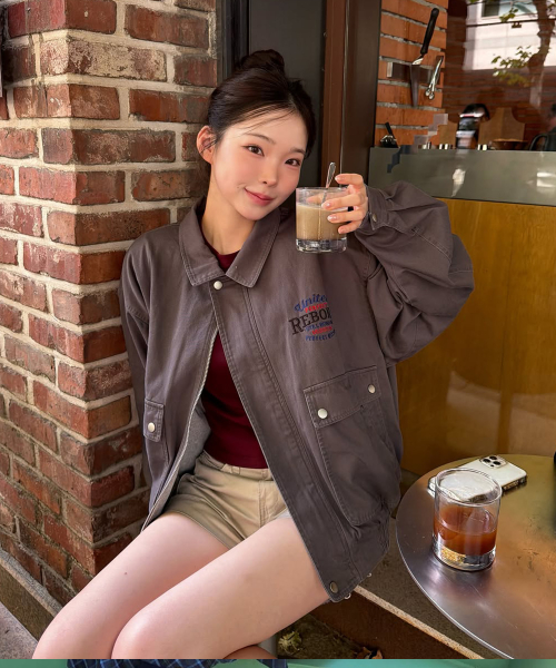 WASHED VINTAGE COTTON BLOUSON CHARCOAL