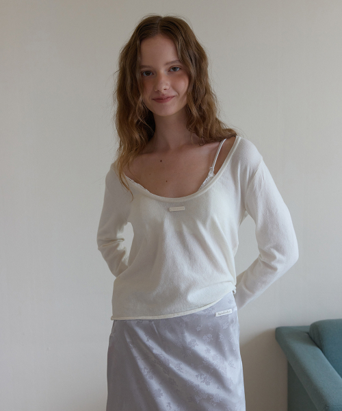 Ross deep u-neck knit - Ivory