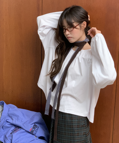 SHIRRING PUFF LONG SLEEVE WHITE