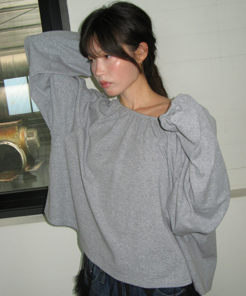 SHIRRING PUFF LONG SLEEVE GREY