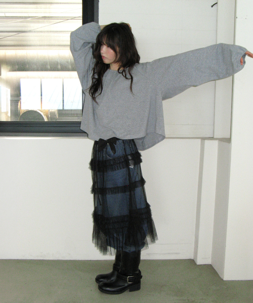 SHIRRING PUFF LONG SLEEVE GREY