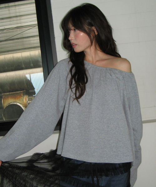 SHIRRING PUFF LONG SLEEVE GREY
