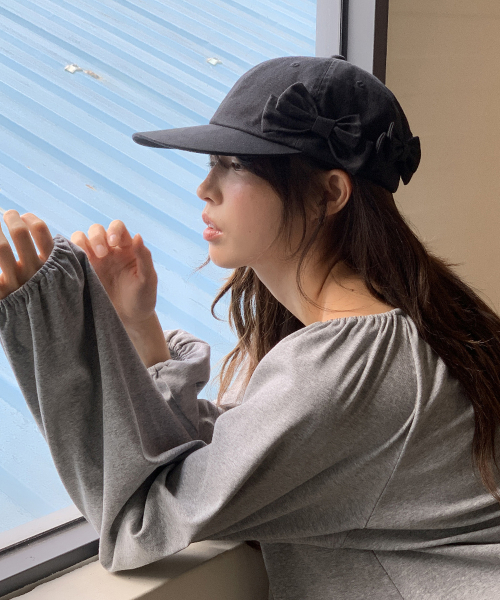 SHIRRING PUFF LONG SLEEVE GREY