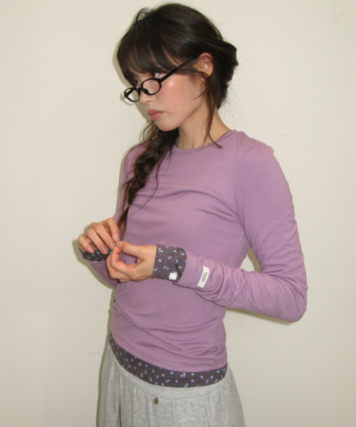 SOFT MINI LABEL LONG SLEEVE CHARCOAL FLOWER