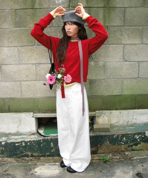 BASIC WOOL ARCHIVE CARDIGAN RED