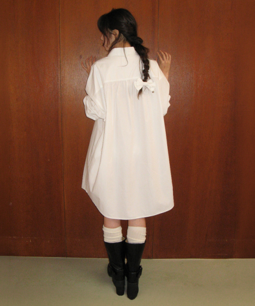 RIBBON PIN SET SHIRT DRESS WHITE