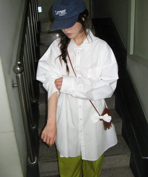 RIBBON PIN SET SHIRT DRESS WHITE