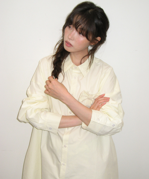 RIBBON PIN SET SHIRT DRESS BUTTER