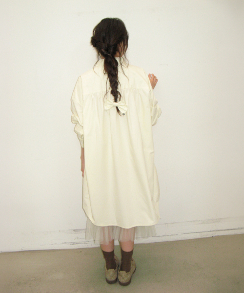 RIBBON PIN SET SHIRT DRESS BUTTER