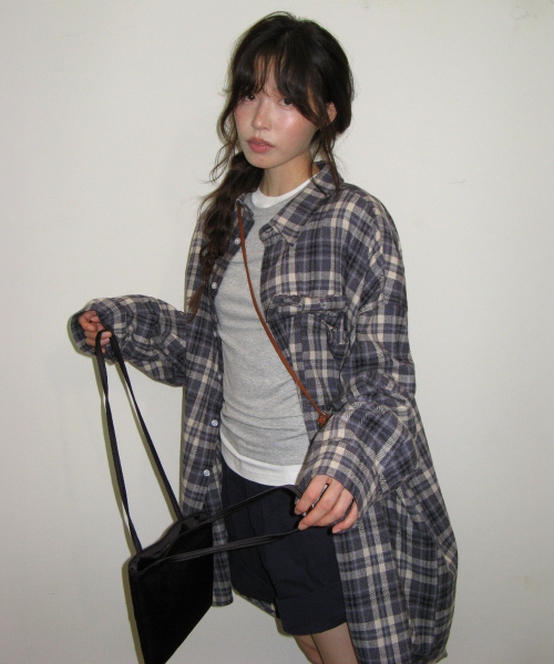 RIBBON PIN SET SHIRT DRESS NAVY CHECK