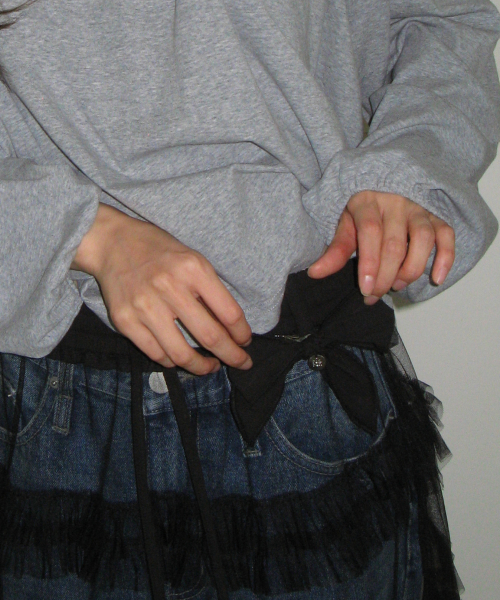 RIBBON PIN SET SHEER TULLE SKIRT BLACK