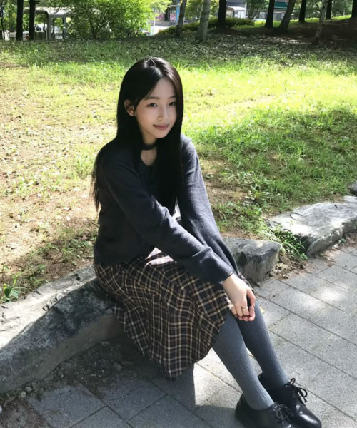 CHECK FLARE BANDING MIDI SKIRT BROWN
